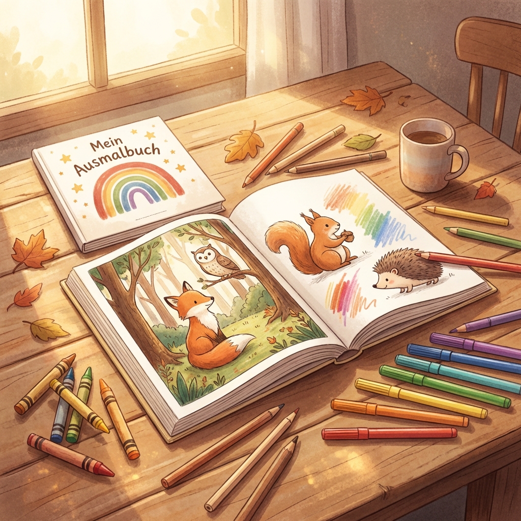 Fertiges Malbuch mit Buntstiften